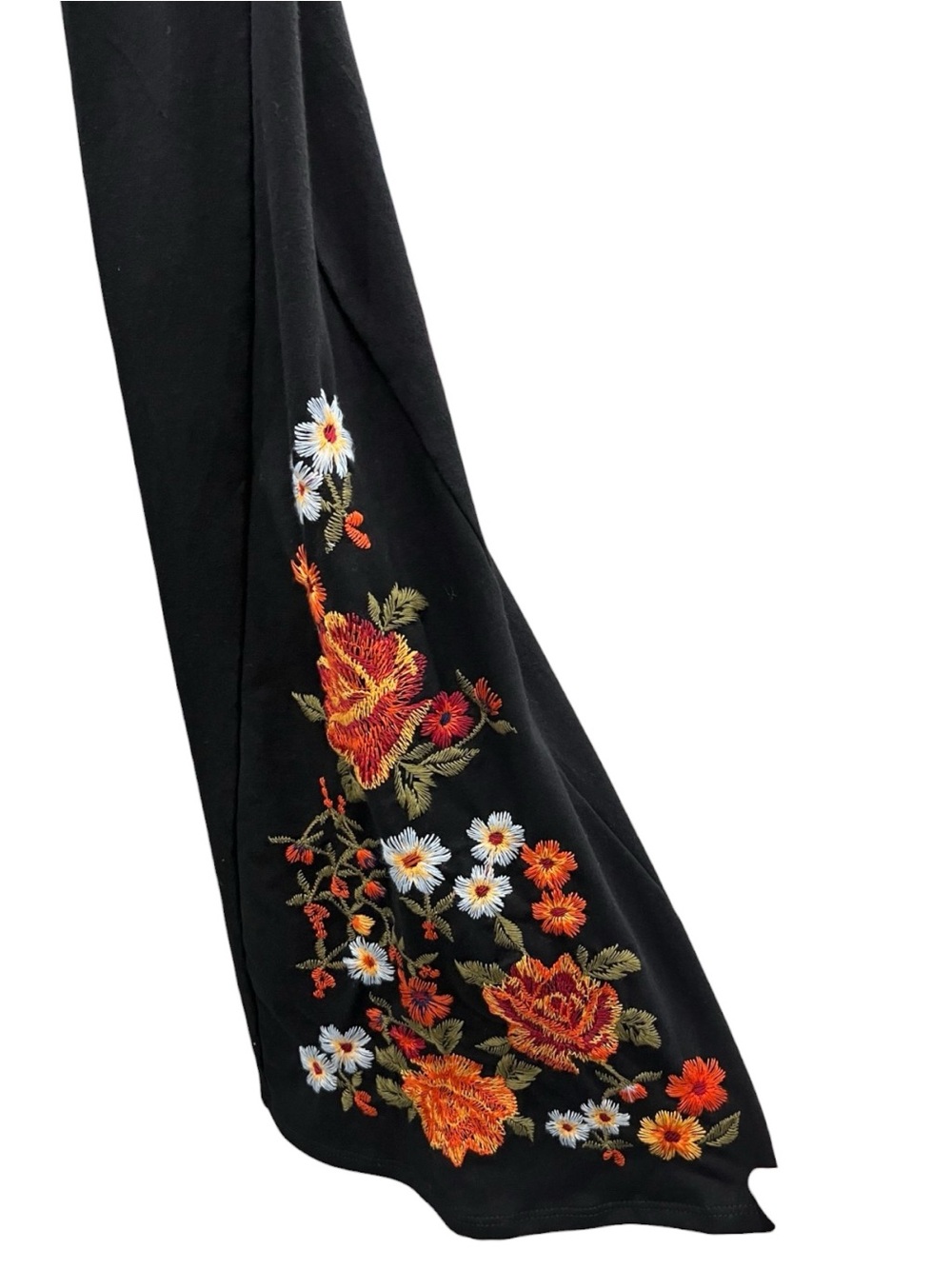 T-Party Floral Embroidered Bell-Bottom Black Stretch Yoga Pants - NWT - Picture 3 of 5